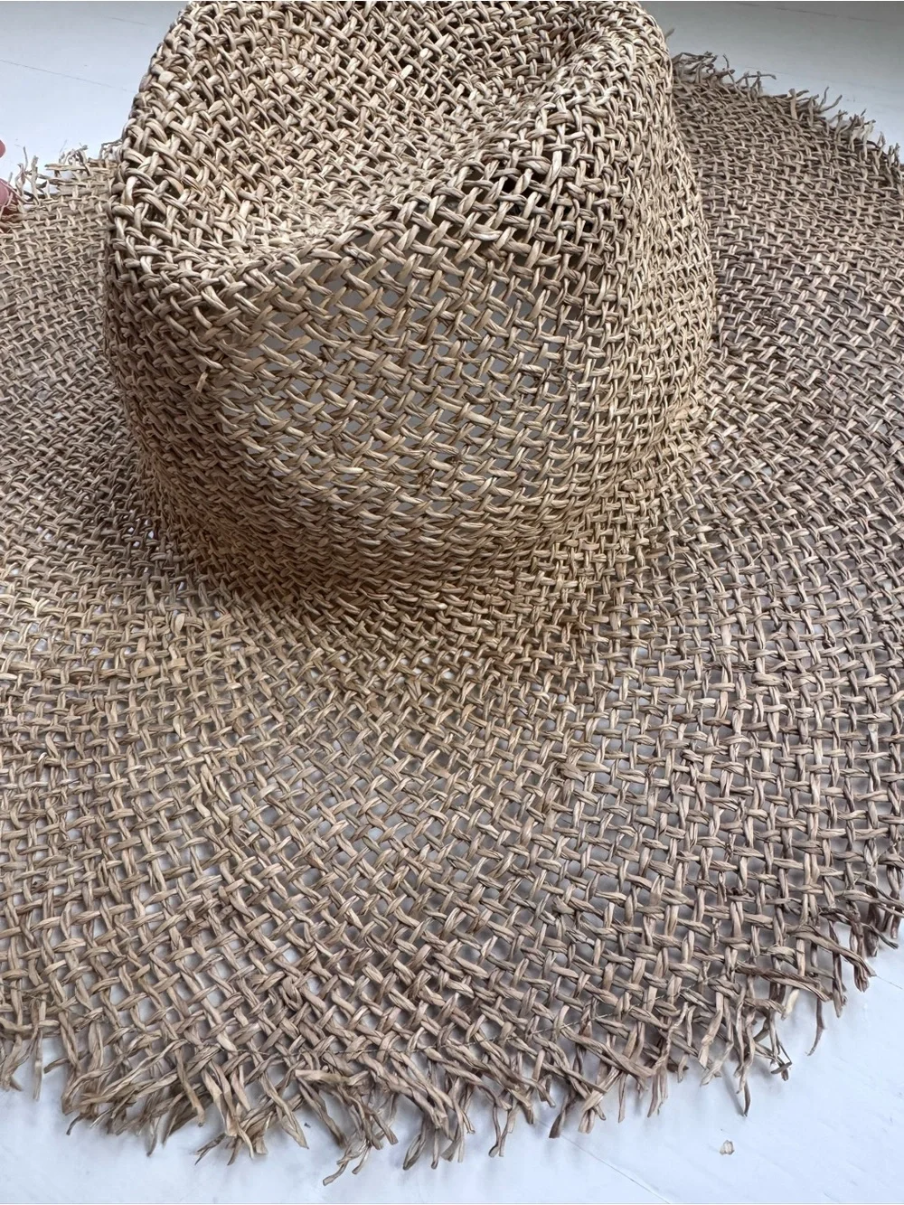 Lack of Color Open-Weave Straw Hat with Frayed Brim - Medium